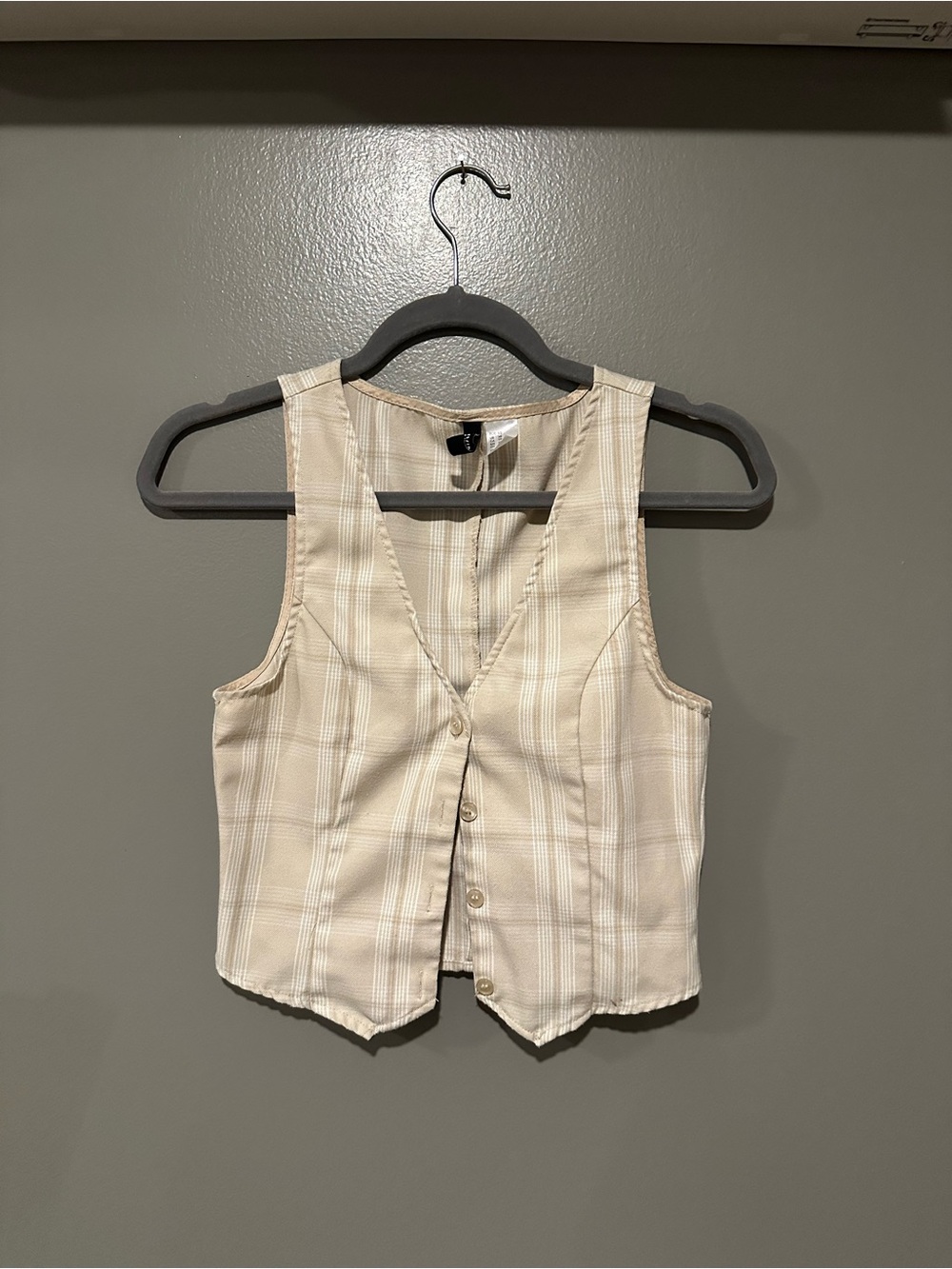 H&M Cream Striped Buttoned Crop Vest